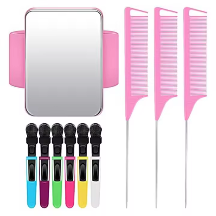 Muñequera magnética para estilista de pelo, pulsera con Pin, peine de 3 piezas, 6 piezas, Clip de plástico, color rosa - 1