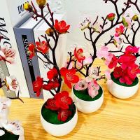 Simulación de estilo chino para decoración de mesa, plantas artificiales de invierno con maceta, para sala de estar, armario, 1 unidad - details 1