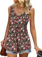 Verano nuevo con cuello en v sin mangas chaleco falda casual estampado tropical de flores vestido mujer - details 5
