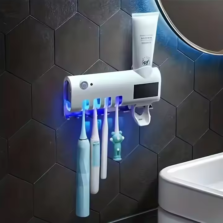 Soporte de Cepillo de Dientes Germicida Ultravioleta Montado en la Pared, Sin Perforación, Multifuncional para Familia - 1