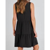 Vestido casual de verano para mujer, sin mangas, con cuello en V, camiseta, vestido de verano, mini vestidos de vacaciones en la playa - details 6