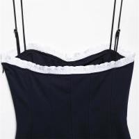 Vestido corto de corte A con material de lazo Forro de poliéster sin mangas - details 6