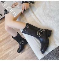 Botines con diseño de combate gótico para mujer, tacones altos gruesos, zapatos de cuña de encaje para motocicleta, cierre de cremallera, goma a la moda - details 0