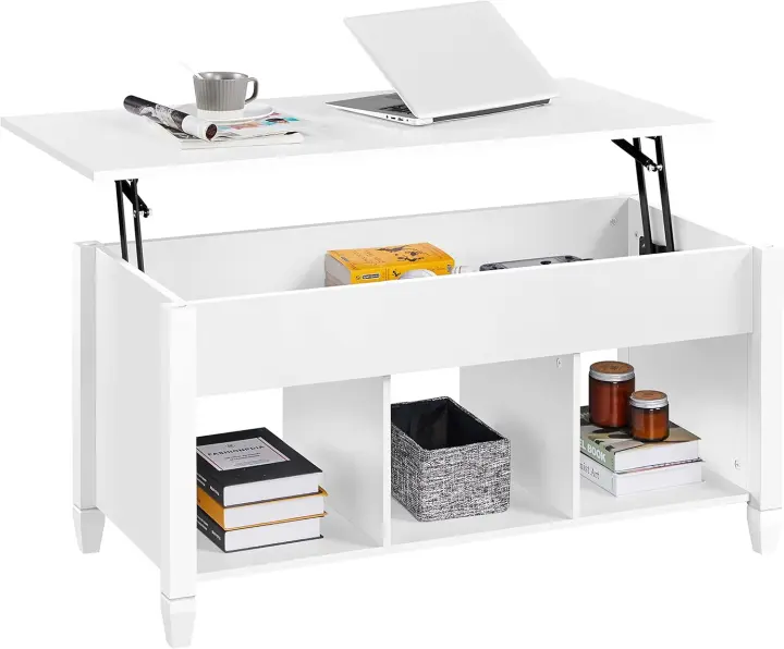 Mesa de Café Elevable con Cajón Estilo Moderno para Sala Patas de Madera Maciza - 1