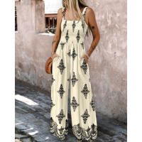 Mono con pernera ancha para mujer, novedad de verano, estilo con tirantes y bolsillo, estampado de posicionamiento tejido, 2025 - details 3