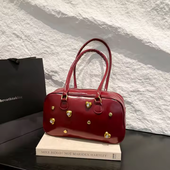 Bolso Boston retro europeo y americano, bolso elegante para mujer, bolso sencillo para ir al trabajo, bolso de hombro con diamantes de amor a la moda - 1