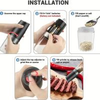 Juego de molinillo de sal y pimienta eléctrico por gravedad de 1 unidad, molinillo de pimienta con luz LED alimentado por batería, funcionamiento automático con una sola mano, molinillo de pimienta de aspereza ajustable, agitadores de especias, utensilios - details 3