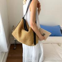 Bolso de mano tejido para mujer - Bolso de playa de verano de gran capacidad con cierre de cremallera y correa de hombro fija, bolso cruzado de tela duradera para salidas informales, compras, viajes - Negro, bolso de playa, simplicidad elegante, forro de - details 5
