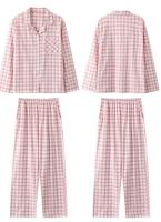 Pijamas de mujer, ropa de casa de ocio a la moda, ropa de dormir sencilla a cuadros de manga larga, ropa de dormir holgada de algodón de talla grande, conjunto de dos piezas - details 7