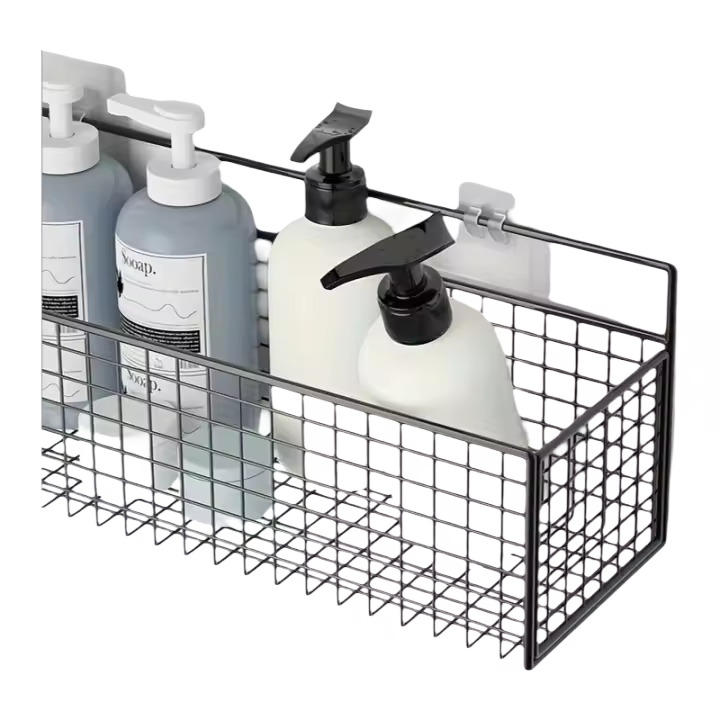 Cesta De Almacenamiento Rustica Para Pared Organizador De Baño Sin Perforar Estante Para Mesa De Baño No Tóxico Sin Batería Requerida - 1