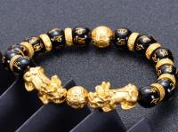 Pulsera de obsidiana de regalo doble Pixiu Feng Shui para hombre y mujer, joyería de amuleto de buena suerte hecha a mano - details 4