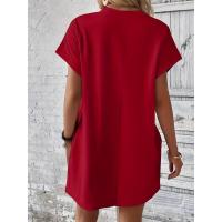 Verano primavera nuevo vestido de bolsillo de manga RT suelto redondo de Color sólido para mujer - details 18