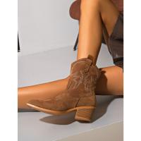 Nuevas botas cortas retro británicas delgadas con boca en V y tacón grueso de gamuza para mujer corta - details 19