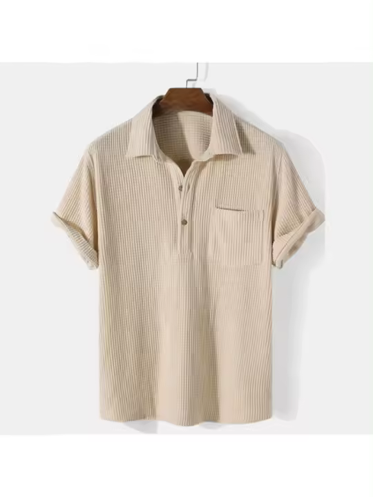 Camisa de hombre 2025 verano nuevo estilo maduro ligero de manga corta con solapa de pana simple top - 1
