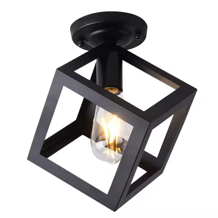 Plafón de Techo Metal Negro GOECO, Máx 60W, E27 Sin Bombilla, Lámpara de Techo Retra para Pasillo, Sala de estar, Comedor, 16*16*29,5 CM - 1