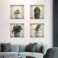 Pegatinas de pared de plantas verdes 3D, calcomanías de vinilo para ventana falsa, decoración de fondo para sala de estar, 4 piezas - details 5