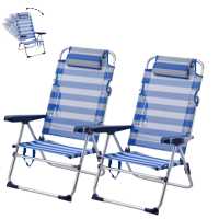 Silla Playa Plegable, 5 Posiciones, 57X31X62/101CM Incluye cojín Acolchado, Asa Hombro, Soporta 110 kg, Topes antivuelco, Multiposición, Respaldo reclinable Raya Azul - details 5