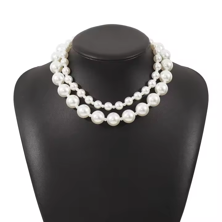 Primavera y verano nuevas joyas exageradas perlas grandes apiladas con elegantes collares de vacaciones estilo casual - 1