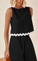 Conjunto de Pantalones de Moda de Cintura Alta y Piernas Anchos Camiseta Corta sin Mangas - details 2