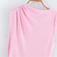Vestido Rosa Corto de Verano Sencillez con Cuello Redondo Material de Poliéster Moda para Mujeres - details 14