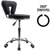 Cuero con Respaldo bajo PU cojín Morno Ajustable en Altura Silla Ruedas para Oficina en casa (Negro) - details 5