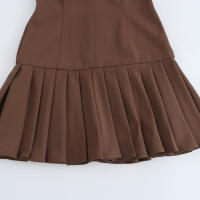 Falda plisada 3D Mini s con cuello redondo Moda para mujer en marrón - details 4