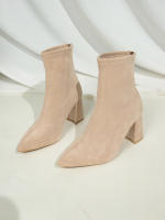 Botas Cortas de Tacón Alto con Puntas Botas de Gamuza para Mujer Botas de Primavera y Otoño con Cremallera Trasera - details 2