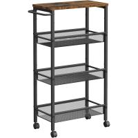 Carro de 4 Niveles, Carro Estrecho de Cocina con Ruedas, con Asa, para Espacio Reducido, 22 x 45,4 x 77 cm, para Cocina, Baño, Salón, Estudio, Marrón Rústico y Negro - details 0