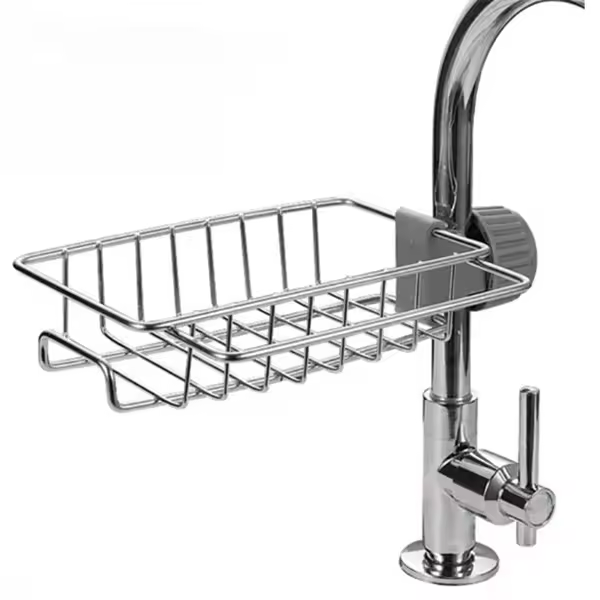 Escurridor de acero inoxidable para fregadero de cocina, soporte de esponja para almacenamiento de grifo, jabón, toallero, estante organizador de cocina - 1