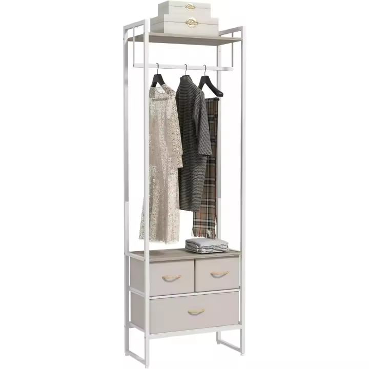Perchero para Ropa Perchero Recibidor con 3 Cajones de Tela Barra para Colgar y Estante de Almacenamiento para Pasillo Dormitorio Sala de Estar 58,5x30x178 cm - 1