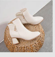 Nuevas botas cortas extranjeras de tacón alto, nuevas botas individuales, botas finas de tacón medio de tacón grueso para mujer. - details 6