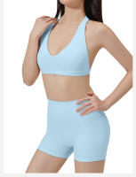 Sostén deportivo con almohadillas para el pecho, espalda hermosa, sujetador de tiras delgadas para pilates y fitnessbraConjunto de yoga con camiseta sin mangas y shorts que levantan los glúteos - details 10