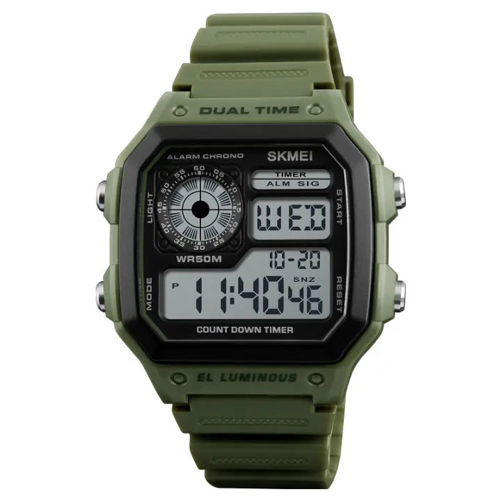 SKMEI-reloj deportivo Digital para hombre, cronógrafo con correa de PU, multifunción, resistente al agua, alarma, 1299 - 1