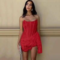 Mini vestido irregular transparente sin tirantes elegante para mujer vestido de fiesta de verano - details 15