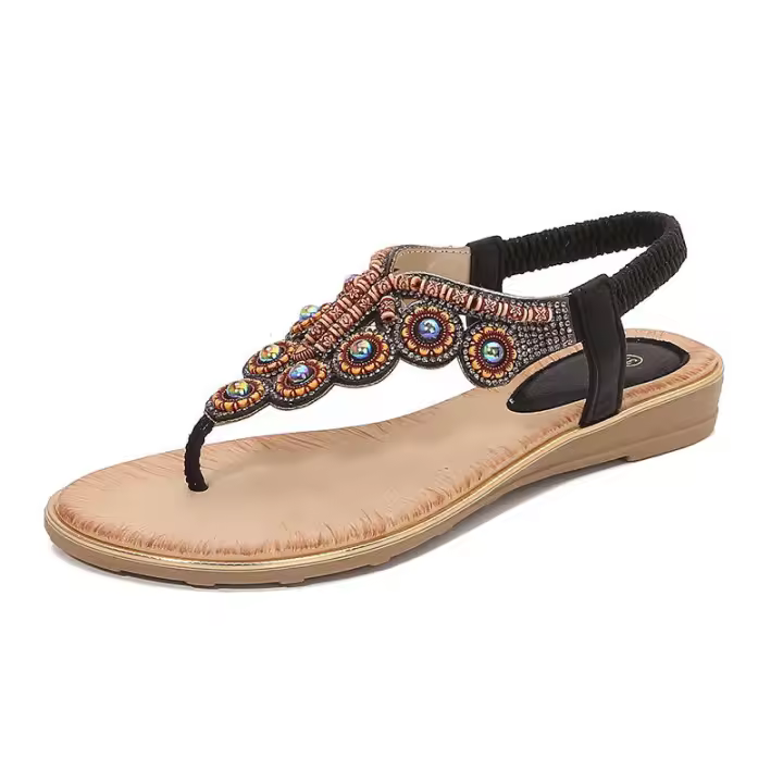 Sandalia sandalias planas huecas de gran tamaño con diamantes de estilo bohemio y zapatos cómodos de mujer para el verano - 1