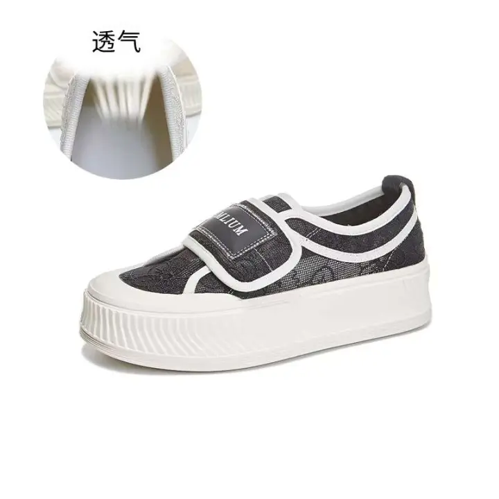 Zapatos deportivos de suela gruesa para mujer, zapatos para caminar a la moda con cordones y corte bajo, tenis blancos - 1