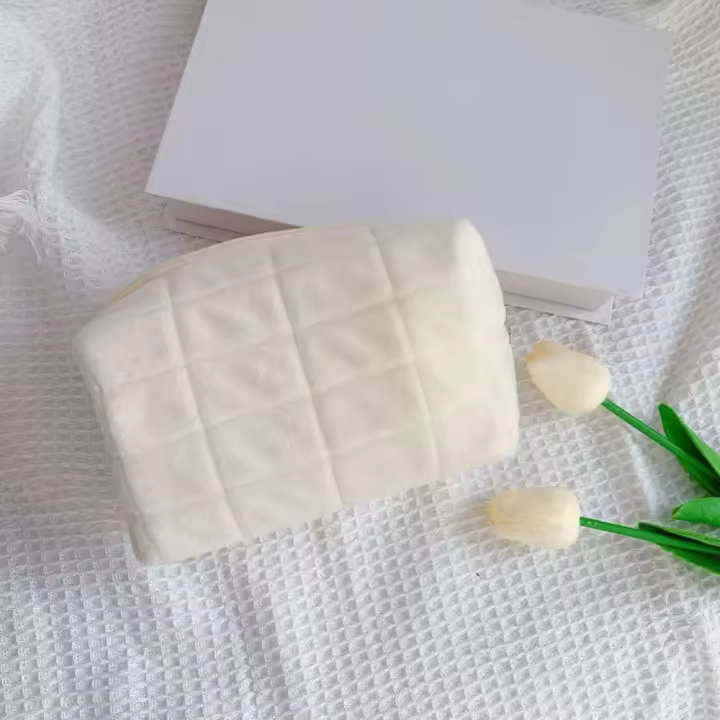 Bolsa de Maquillaje de Peluche Portátil Color Sólido, Bolsa de Higiene Personal con Cremallera - 1