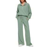 Conjunto casual de dos piezas para mujer: sudadera extragrande con media cremallera y pantalones deportivos de pierna ancha - details 69