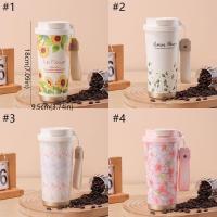 Termo portátil de acero inoxidable con diseño de flores, a prueba de fugas, capacidad de 500 ml, con pajita, doble pared, para viaje y uso en el coche. - details 0