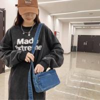 Bolso de lona vaquero Y2K portátil, bolso Vintage de gran capacidad estilo callejero, bolso de compras, bolso cruzado sólido de Color sólido para estudiantes - details 3