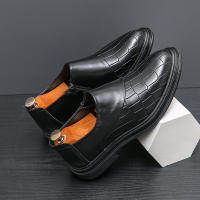 Zapatos formales con cremallera lateral de empalme clásico para hombre, zapatos de cuero informales británicos de tacón bajo de PU - details 1