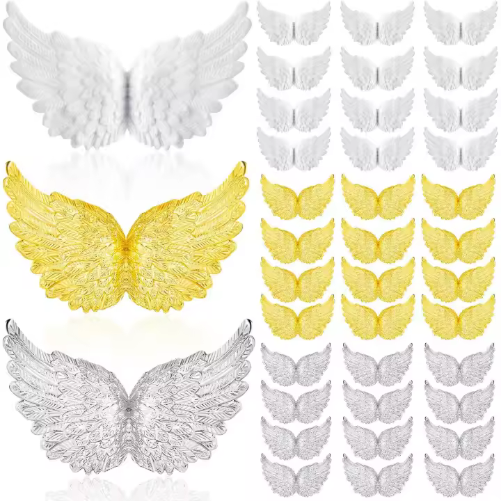 Minialas de Ángel de plástico para manualidades, 36 piezas, 3D, parches de adorno de ala blanca, para decoración de fiesta, artesanía DIY y Utilería de boda - 1