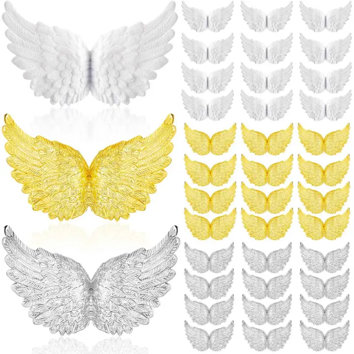 Minialas de Ángel de plástico para manualidades, 36 piezas, 3D, parches de adorno de ala blanca, para decoración de fiesta, artesanía DIY y Utilería de boda - 1