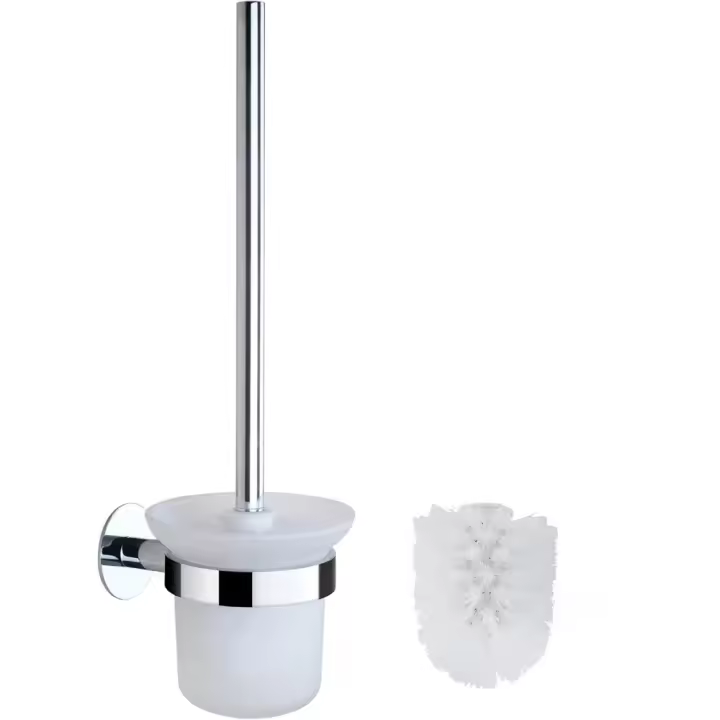 Juego de Escobillas de Baño Escobilla WC con Mango de Acero Inoxidable, Cuerda de Vidrio Templado y 2 Cabezas de Cerdas Blandas Plata - 1