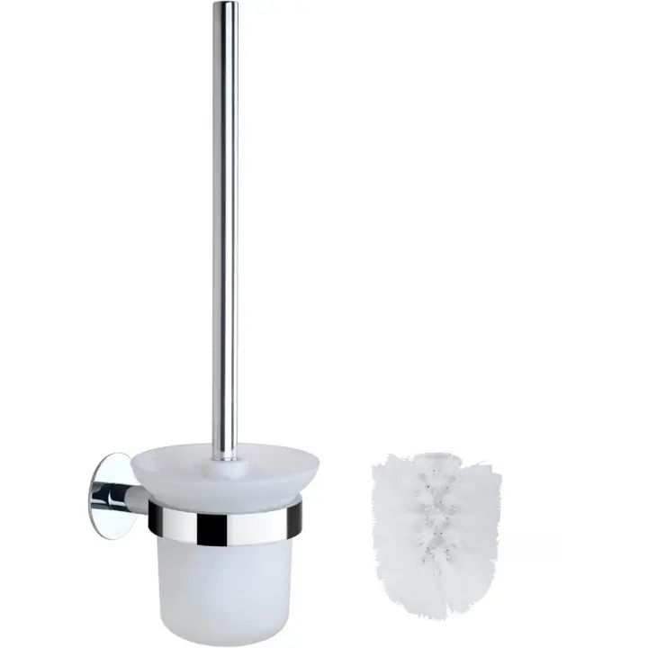 Juego de Escobillas de Baño Escobilla WC con Mango de Acero Inoxidable, Cuerda de Vidrio Templado y 2 Cabezas de Cerdas Blandas Plata - 1