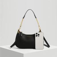 Bolso de hombro de piel sintética negro, versátil, clásico y elegante, con correa de cadena en tono dorado, tela, diseño con estampado de letras, cierre de cremallera, ideal para ir de compras - details 5