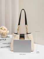 Bolso de Paja Tejido a Mano para Año Nuevo 2025 Patttern de Colmillo, Correa Ajustable, Cierre con Doble Llave, Lavable, Estilo Playero y Casual - details 4
