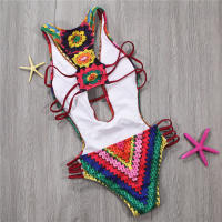 Traje de Baño de Tela Adhesiva de Una Pieza Floral Monokini sin Espalda de Corte Alto - details 3