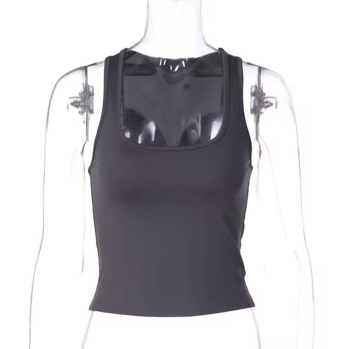Primavera y verano de las mujeres nueva moda Spice Girls Color sólido sin mangas cuello cuadrado fondo interior pequeño chaleco superior - 1