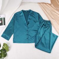 Conjunto de pijama sexy para mujer Bo Cut, tres pantalones informales sueltos de manga larga, top cómodo para el hogar de seda satinada suave, 2 piezas - details 2